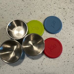 Joie Stainless Steel Ramekins with Blue, Green, and Red Silicone Lids